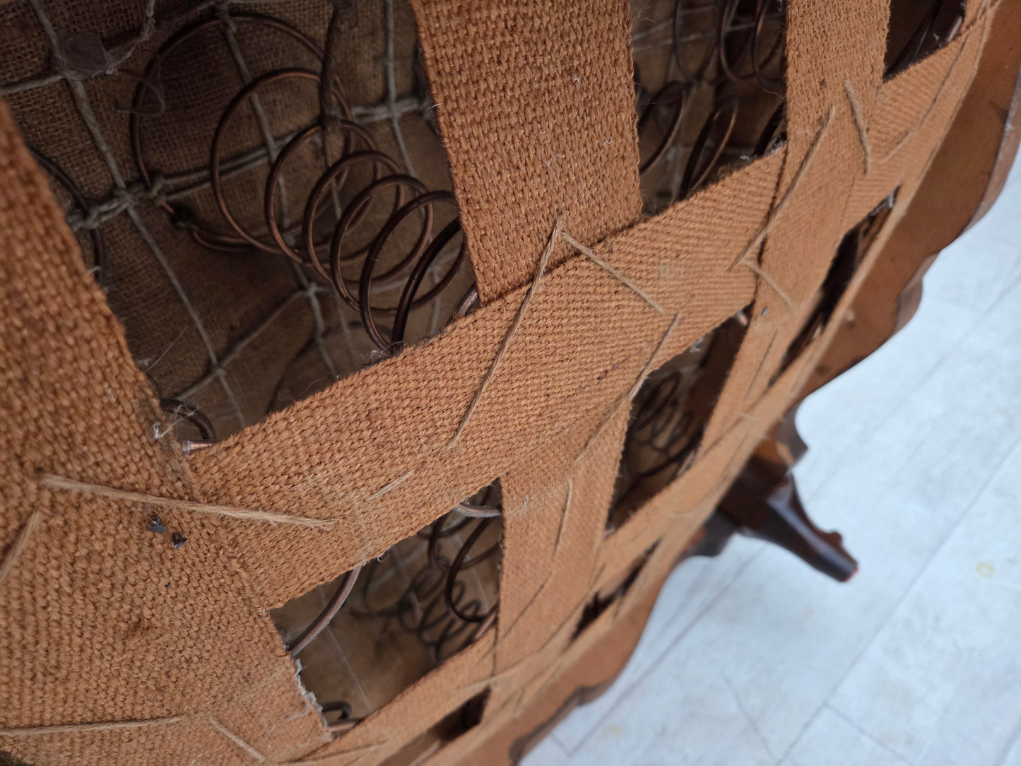 1950s, Danish relax armchair, furniture velour, carved oak wood.