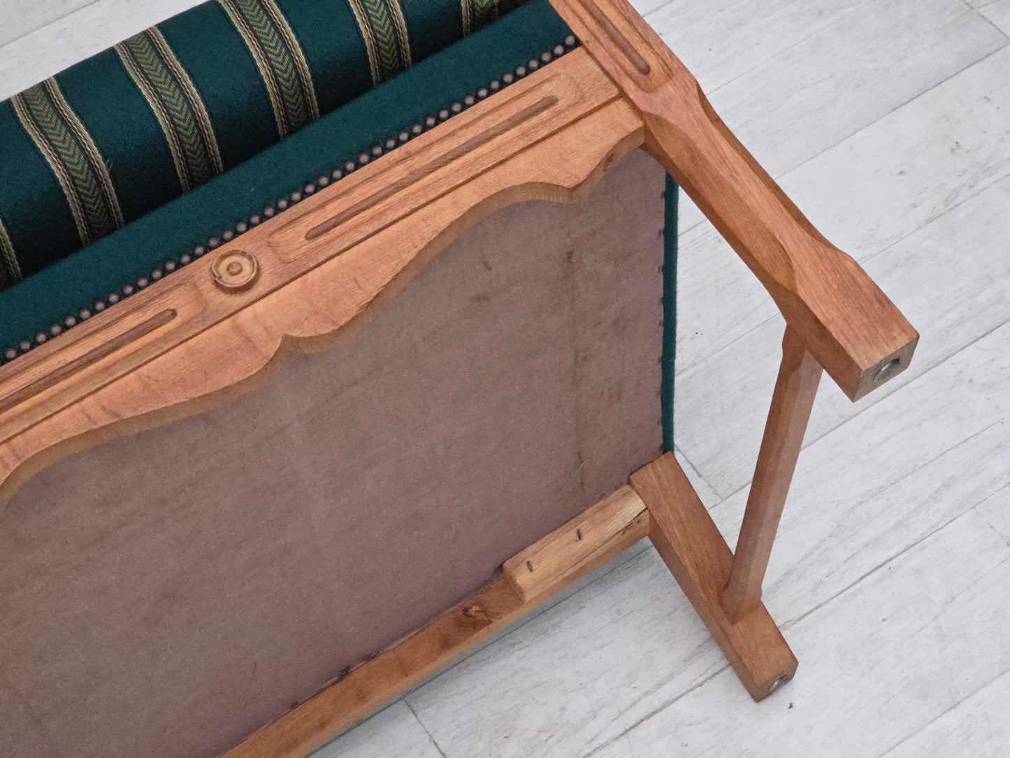 1970s, Danish 4-seater sofa, furniture wool, solid oak wood.