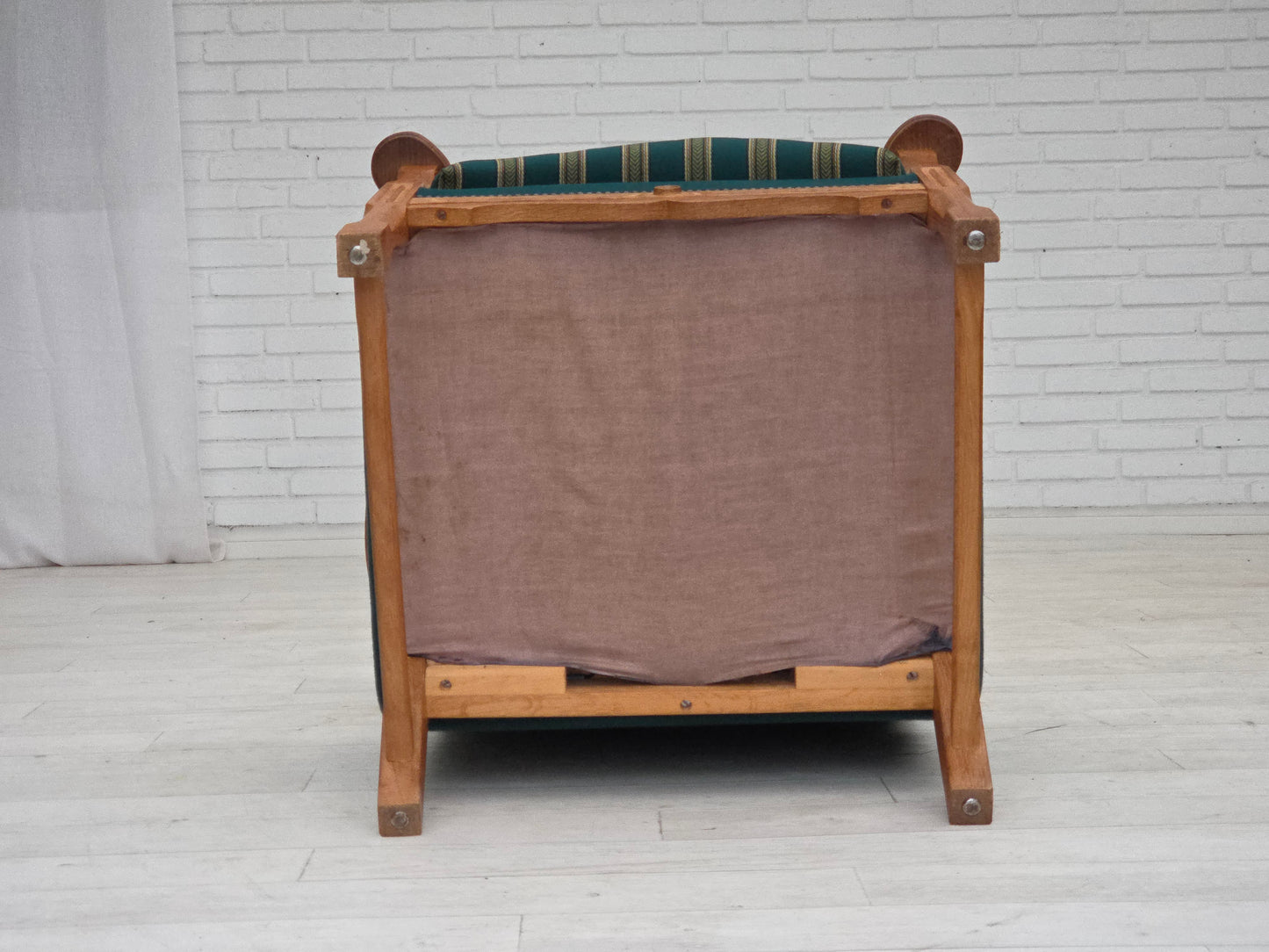 1970s, Danish high back armchair, furniture wool, solid oak wood.