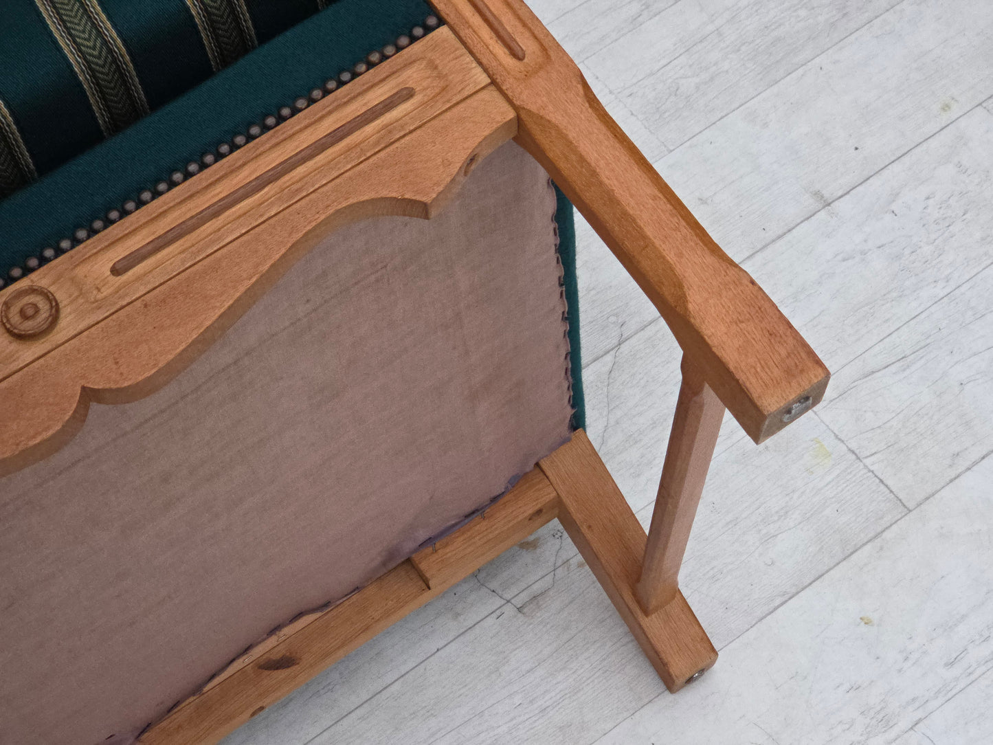 1970s, Danish armchair, furniture wool, solid oak wood.