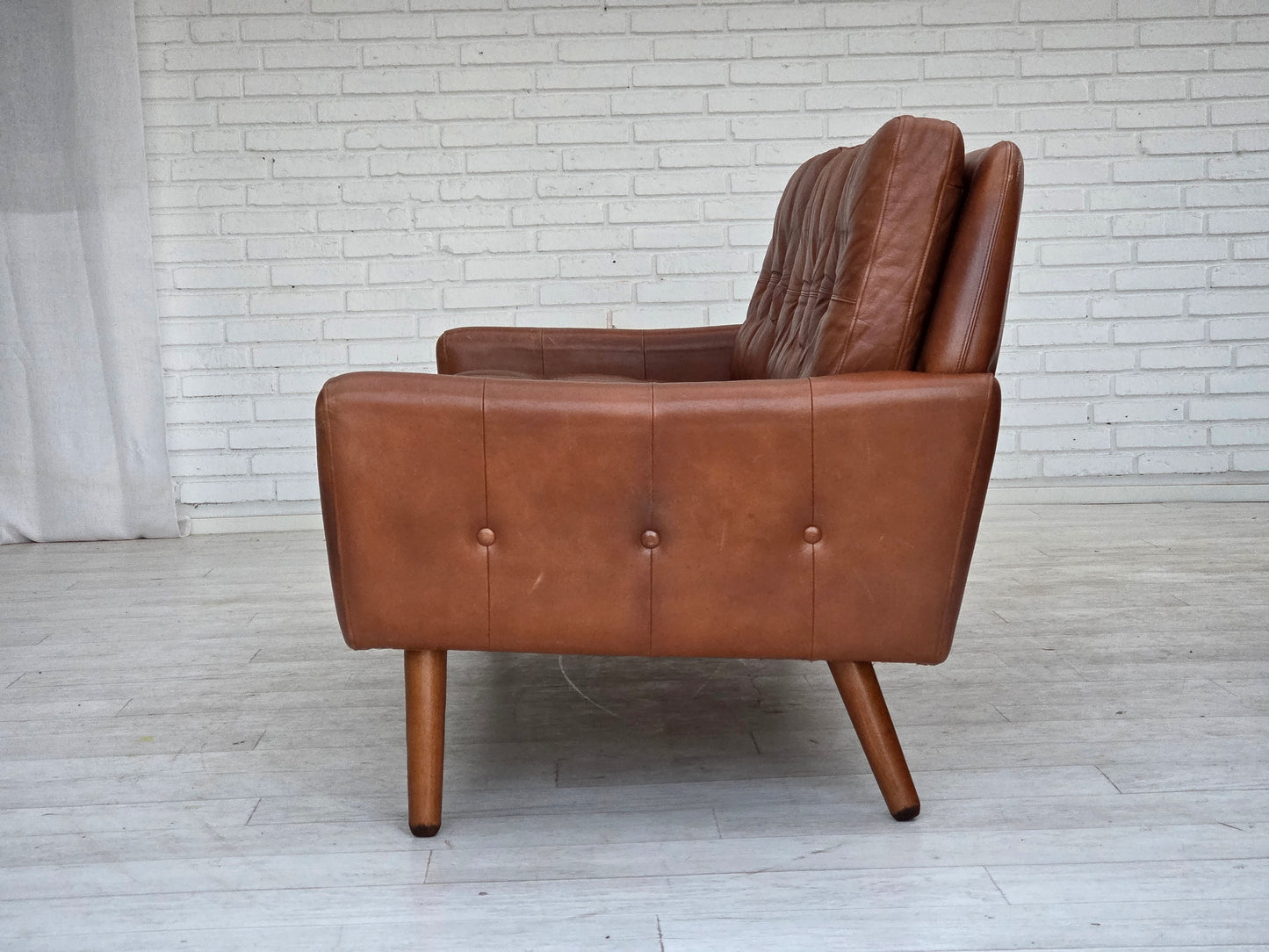 1970s, 3-seater Danish sofa, brown furniture leather with patina.