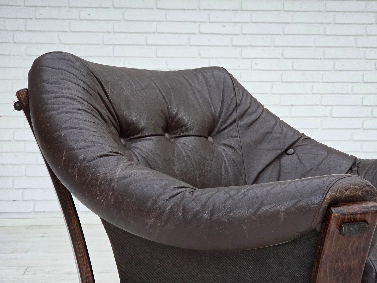 1970s, Scandinavian lounge chair, furniture leather, oak wood.