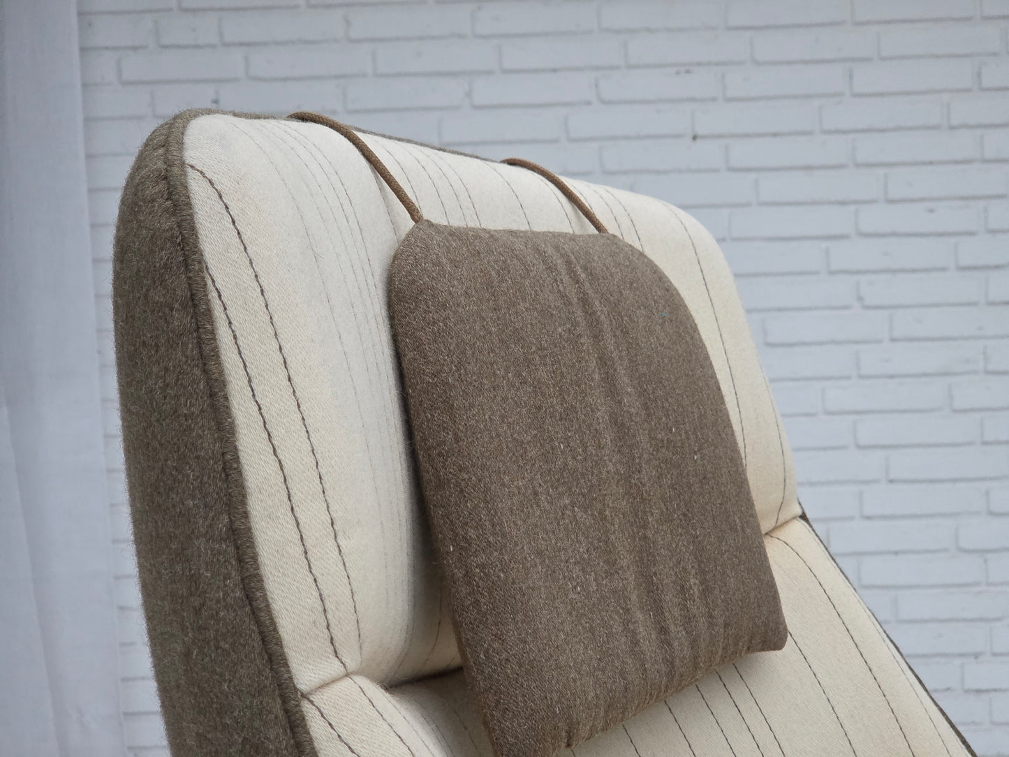 1970s, Danish design by Illum Wikkelsø, furniture wool fabric, oak wood legs.