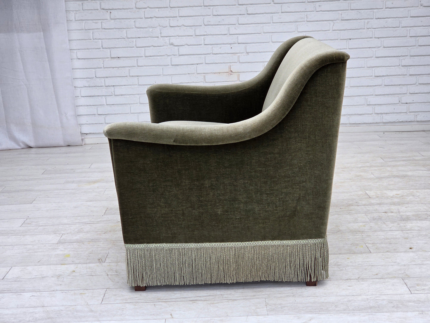 1970s, Danish 2-seater sofa, green furniture velour, beech wood.