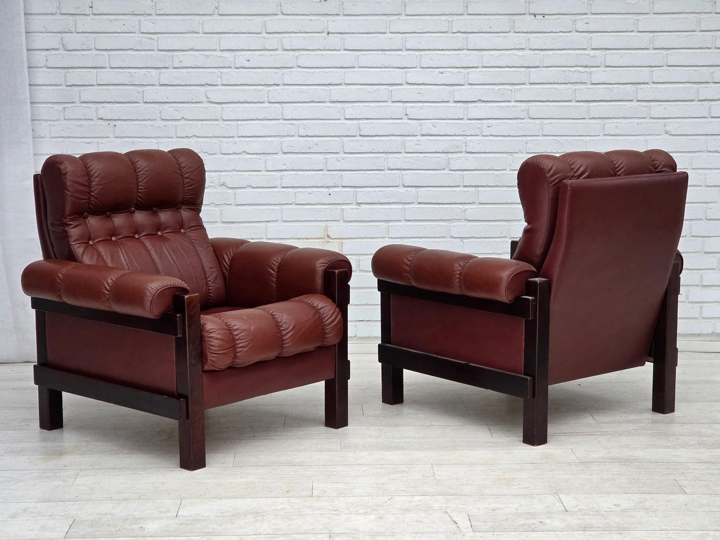 1970s, Scandinavian armchair, furniture leather, dark beech wood.