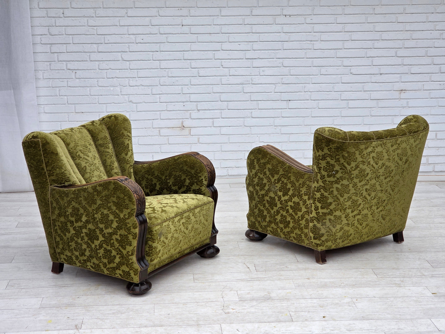 1950s, Danish relax chair, furniture velour, oak wood.