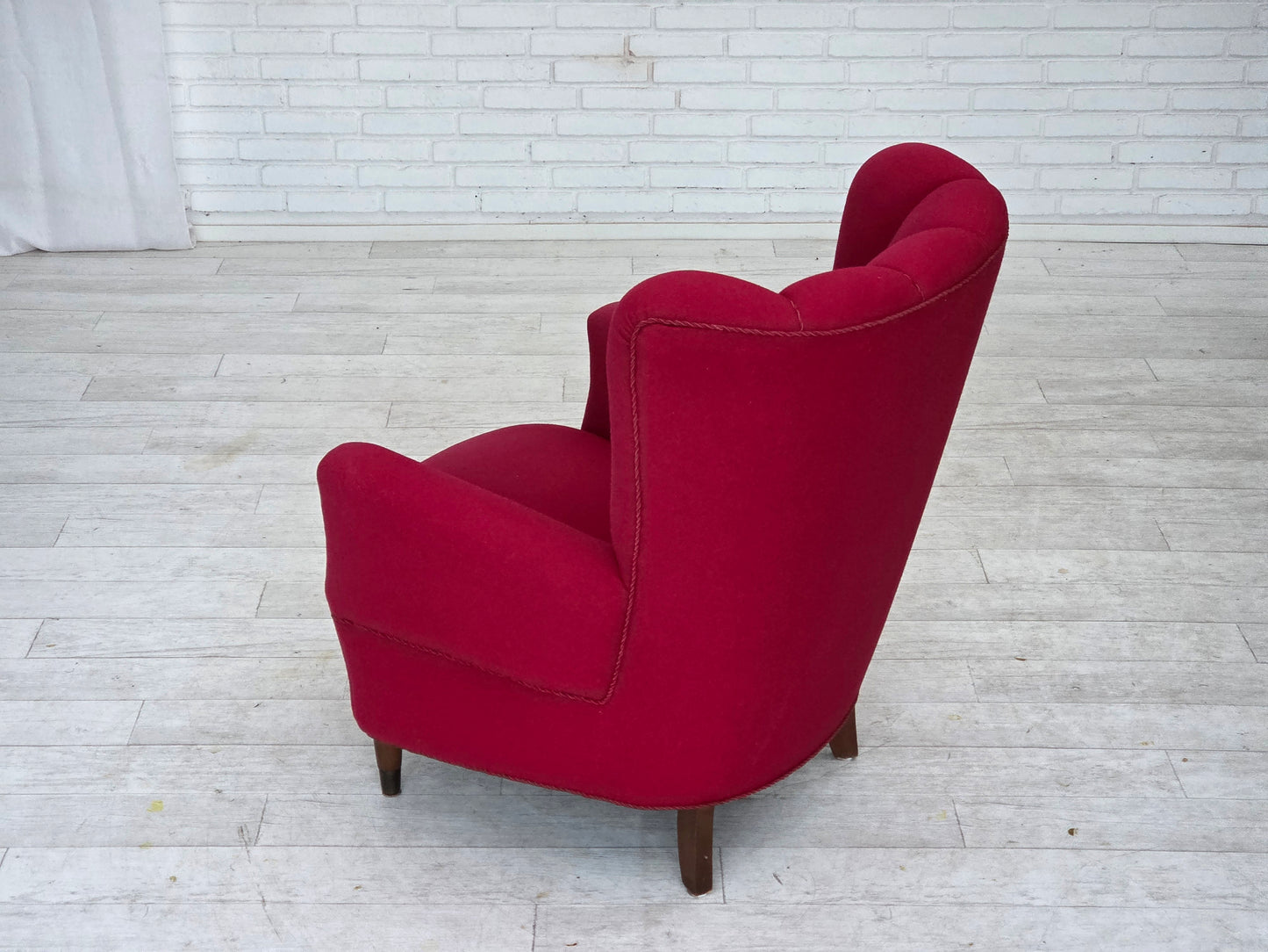 1960s, Danish armchair, furniture wool, beech wood legs.