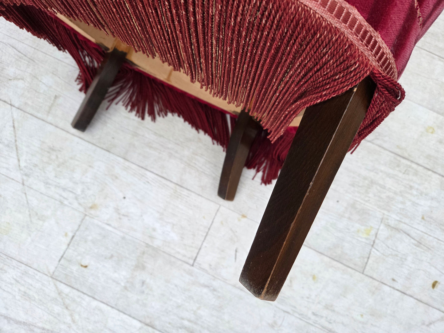 1960s, Danish armchair, original striped red furniture velour.