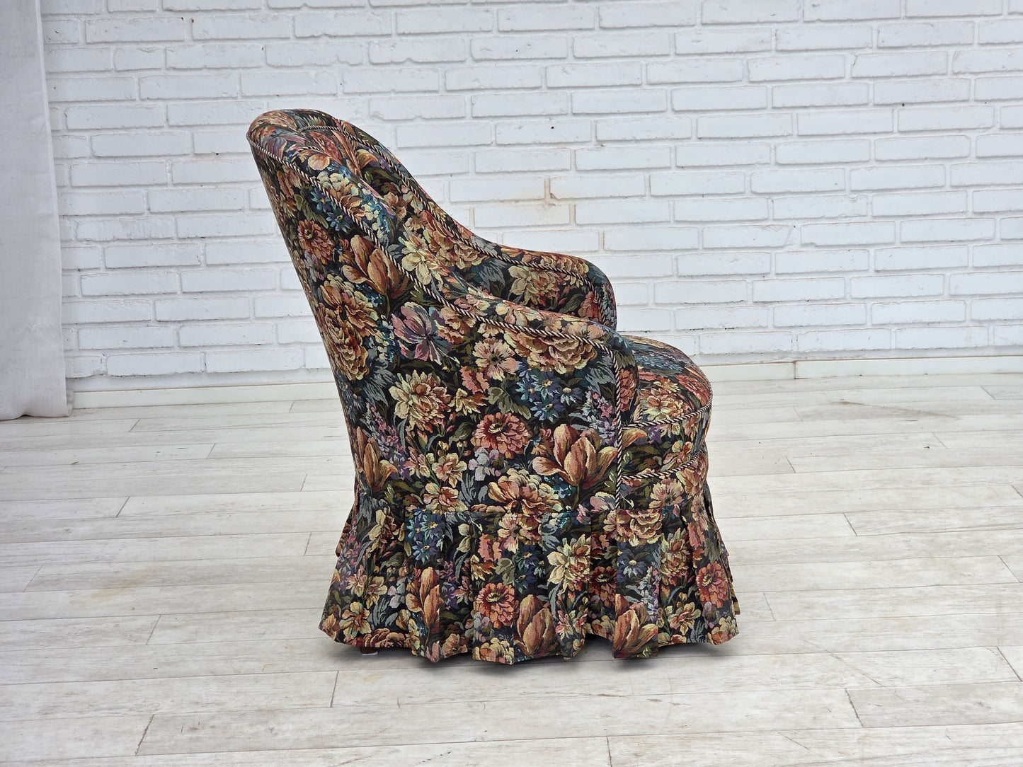1960s, Danish cocktail lounge chair, furniture jacquard fabric.