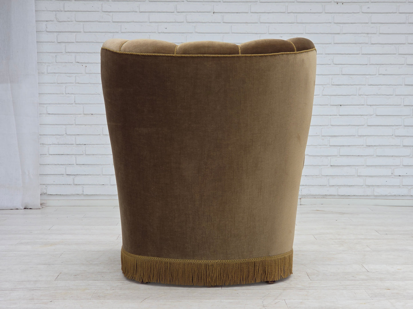 1960s, Danish relax armchair, dark green furniture velour, ash wood.