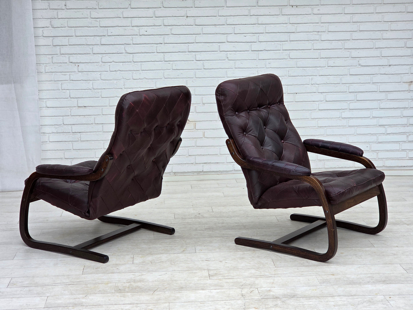1970s, Scandinavian armchair, brown furniture leather, bent wood.