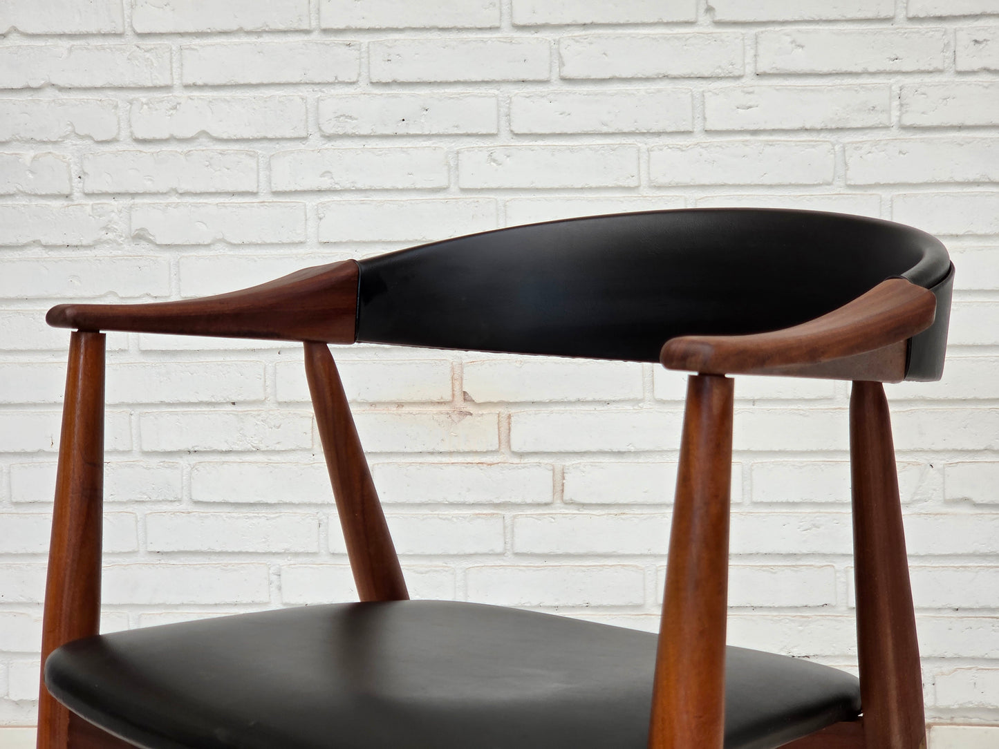 1960s, Danish armchair, teak wood, black artificial leather.