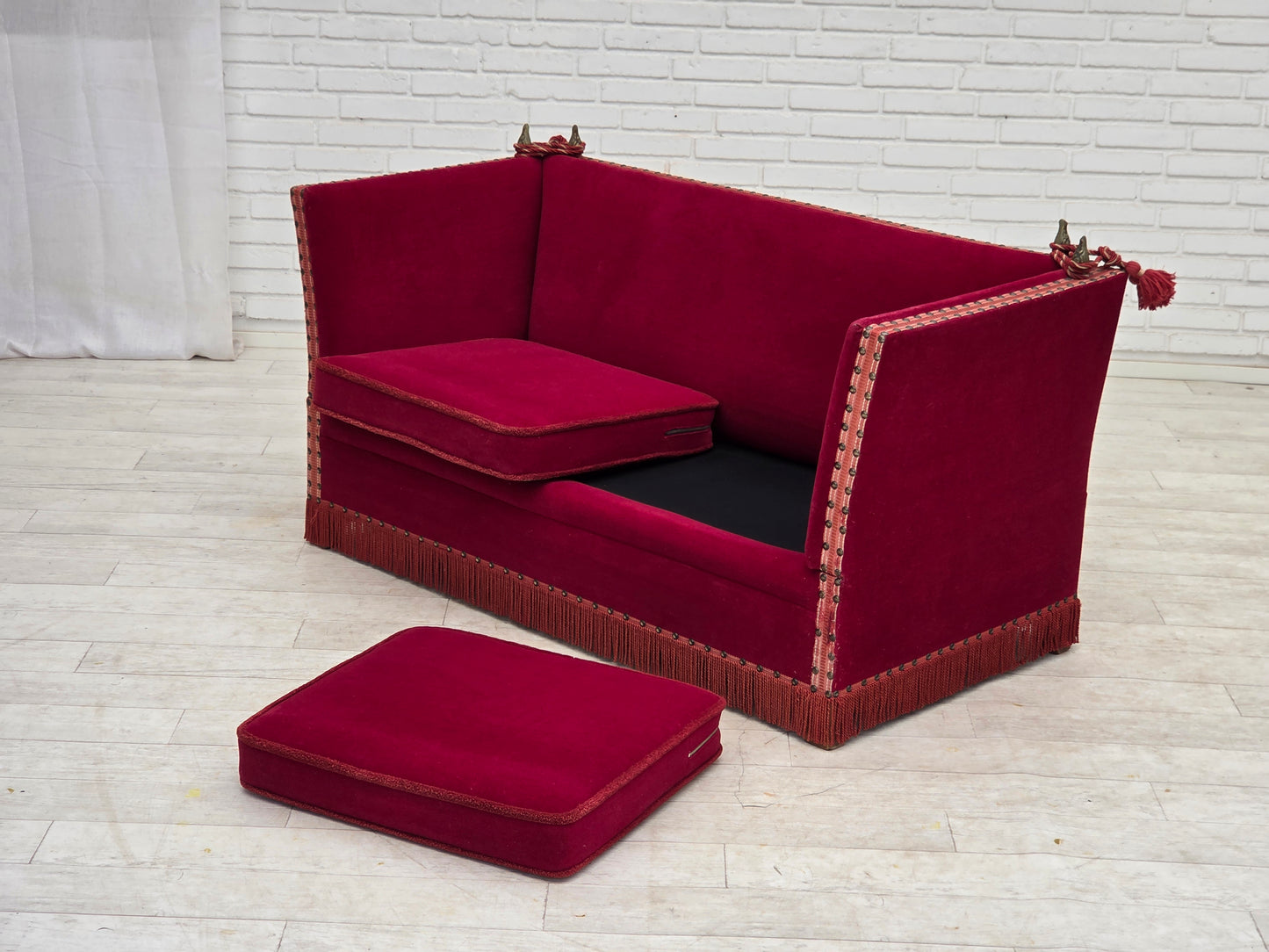 1970s, Danish 2-seater drop arm sofa, furniture velour.