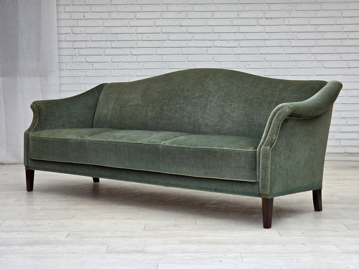 1960s, 3-seater Danish sofa, green furniture velour.