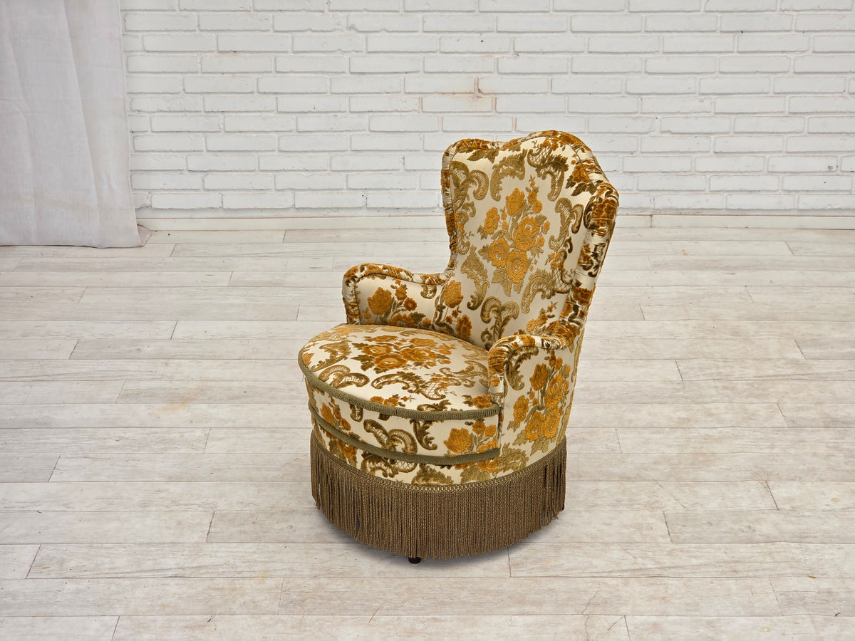 1970s, pair of 2 small Danish armchairs, brown/beige furniture fabric.