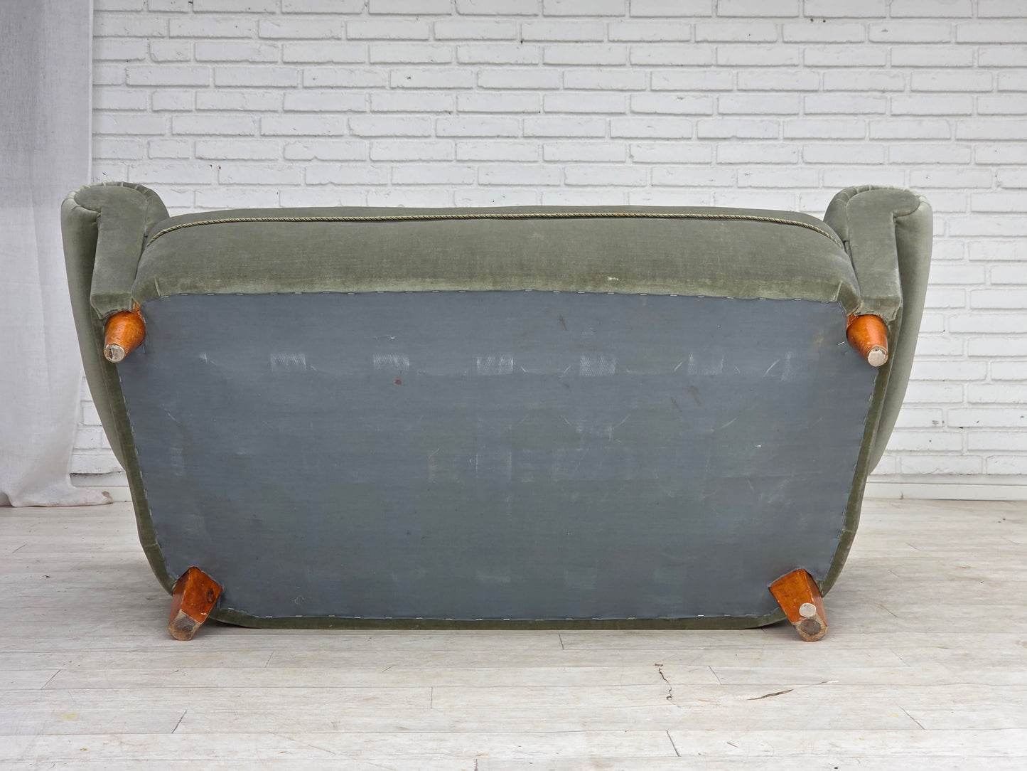 1960s, Danish 2-seater sofa. light green furniture velour.