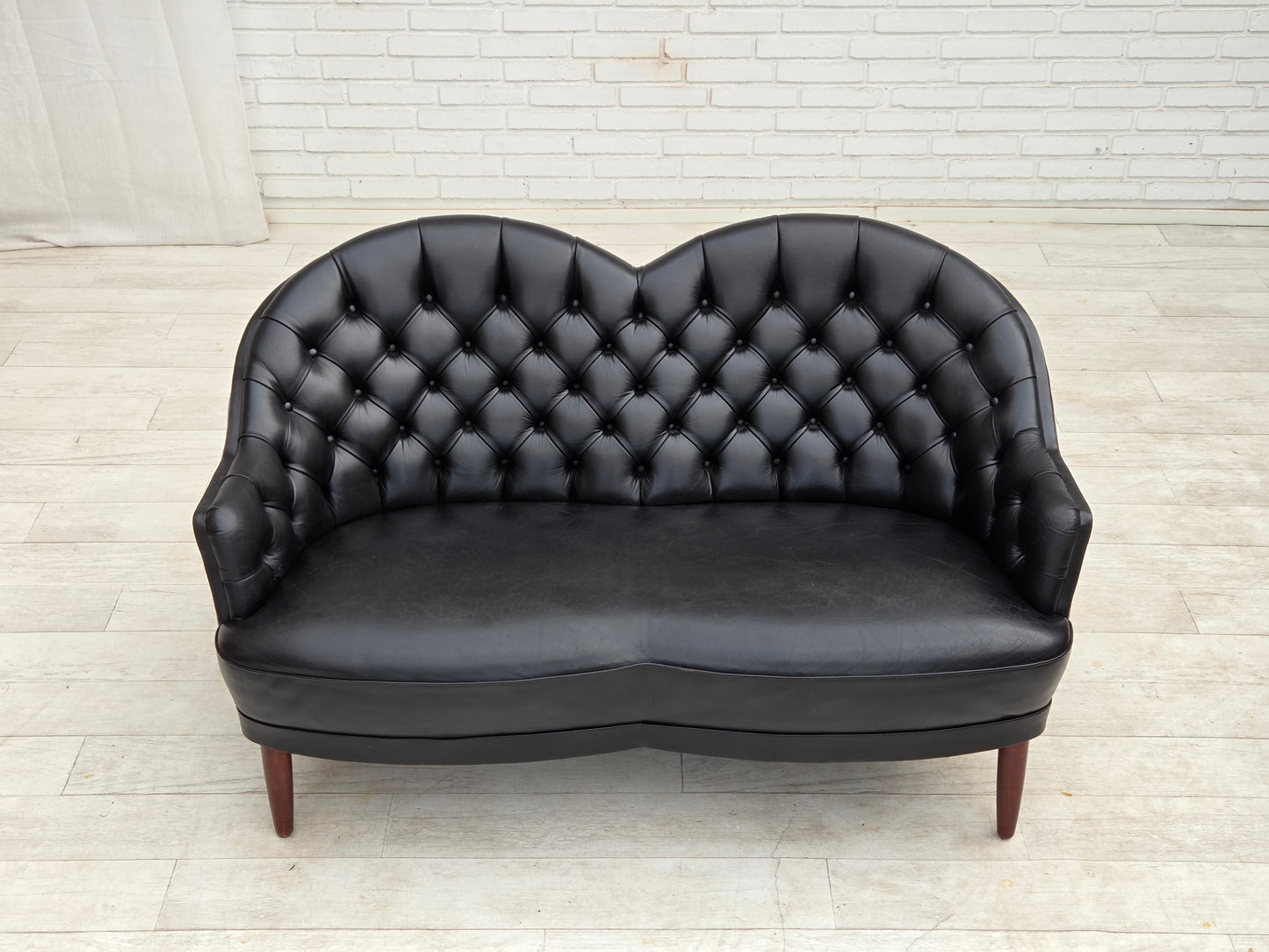 1960s, Scandinavian sofa in black furniture leather.