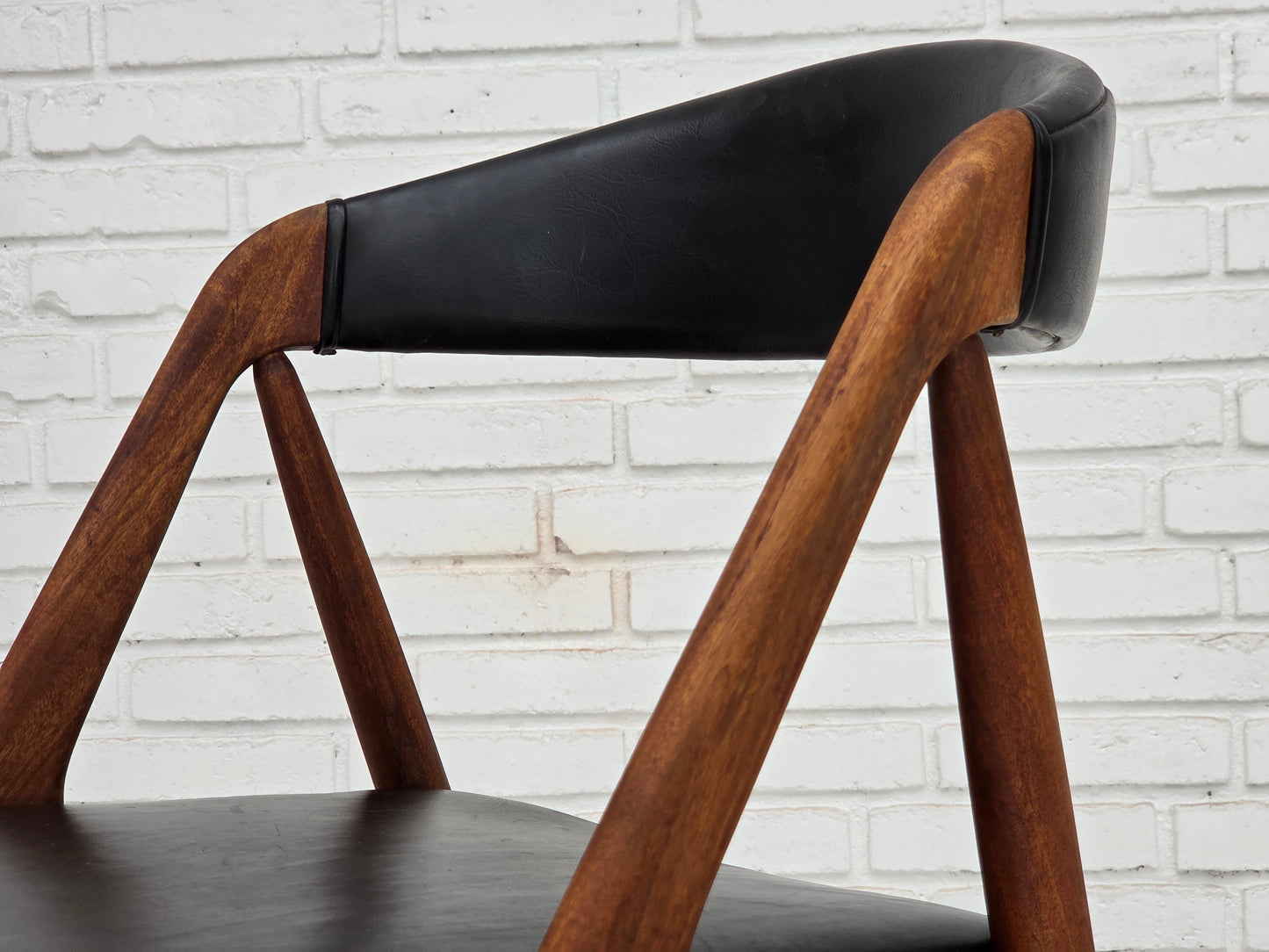 1960s, Danish design by Kai Kristensen, set of 4 armchairs, leather, teak wood.