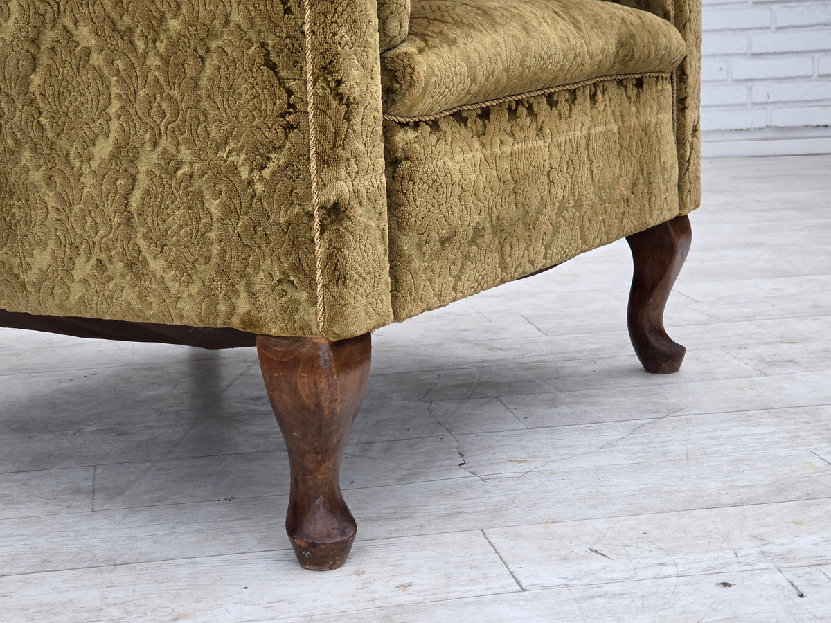 1950s, Danish relax chair, furniture velour, beech wood.