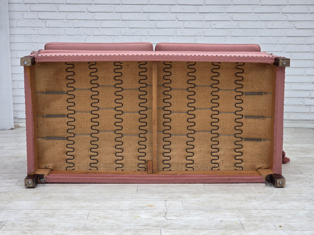 1970s, Danish 2-seater "Spanish" drop arm sofa, furniture wool.