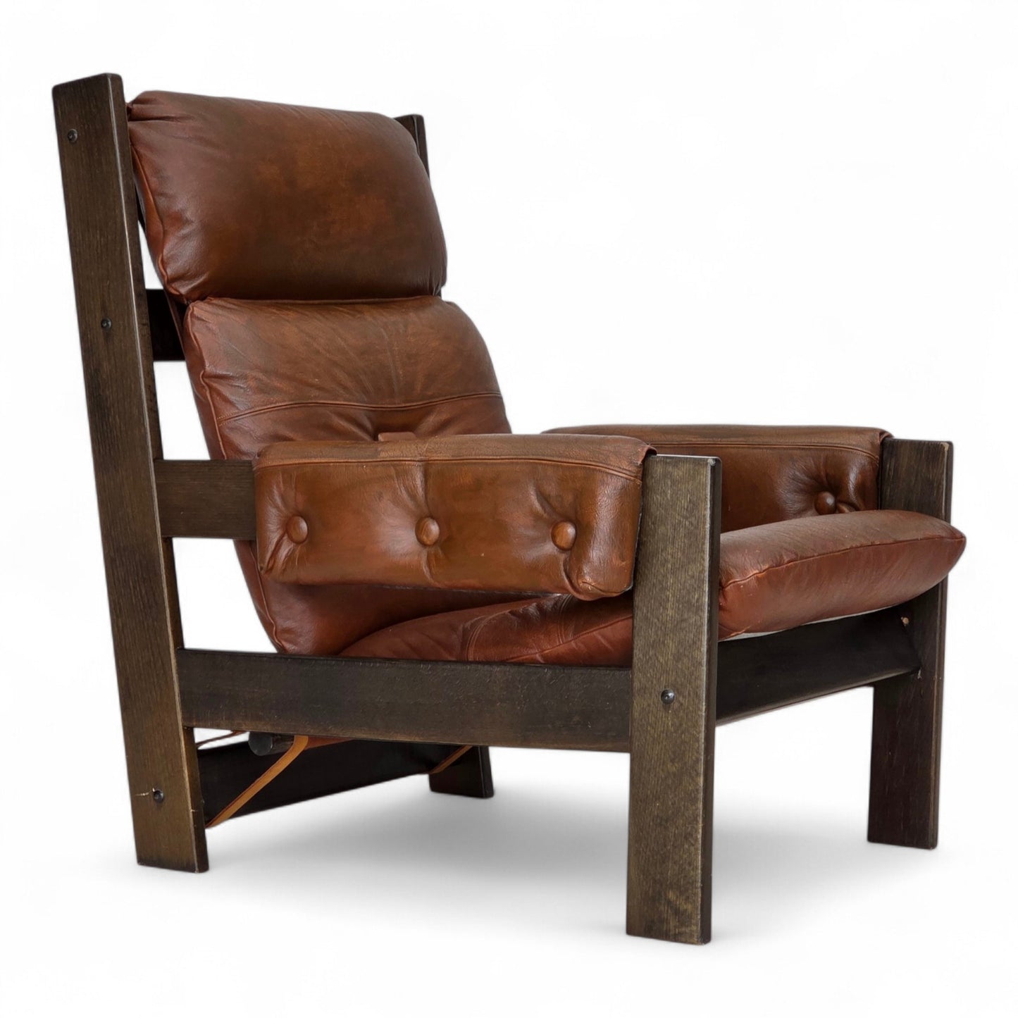 1970s, Scandinavian armchair, furniture leather, canvas, oak wood.
