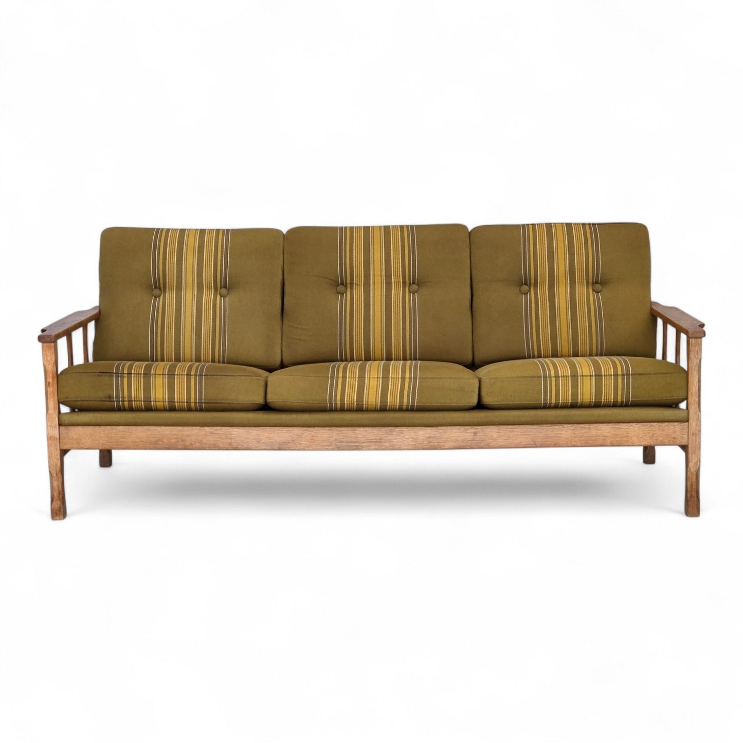 1970s, Danish 3-seater sofa, furniture wool, solid oak wood.