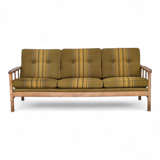 1970s, Danish 3-seater sofa, furniture wool, solid oak wood.