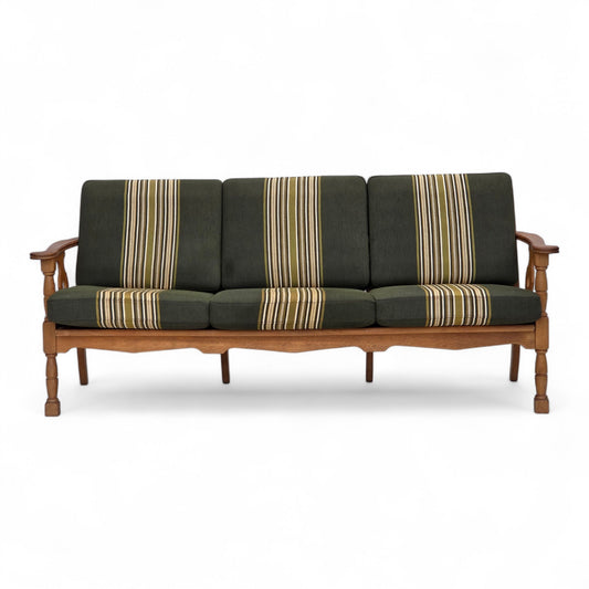 1970s, Danish 3-seater sofa, green furniture wool, solid oak wood.