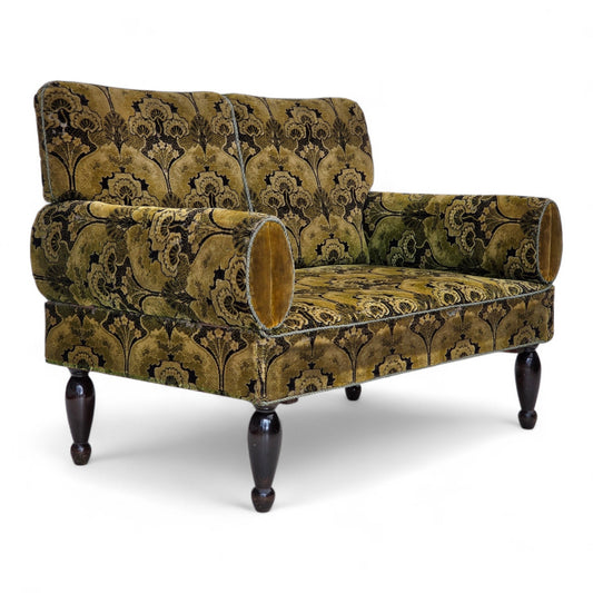 1930s, Danish 2-seater drop arm daybed/sofa, green furniture velour.