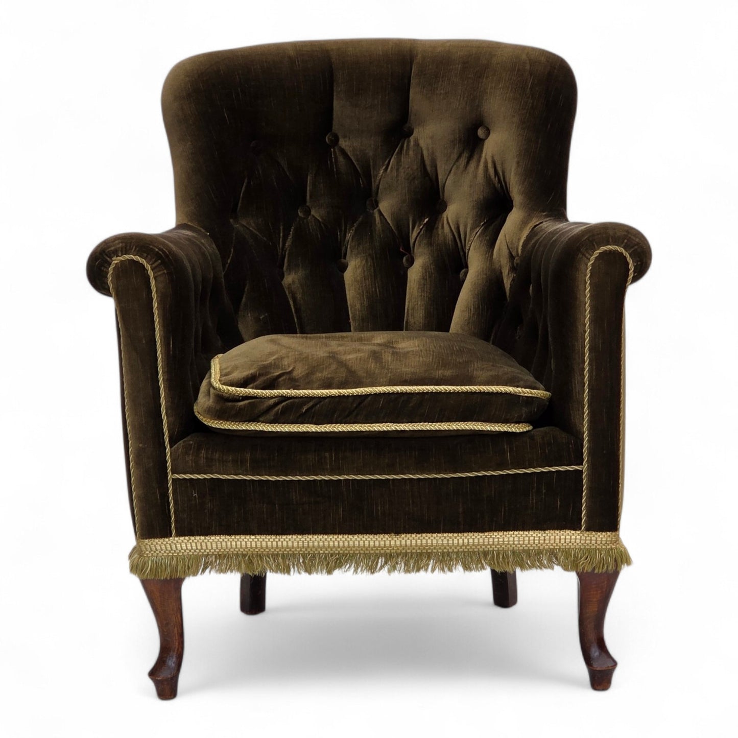 1950s, Scandinavian armchair, green furniture velour, ash wood.