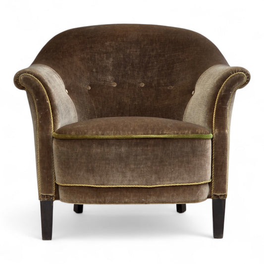 1960s, Danish armchair, original green furniture velour.