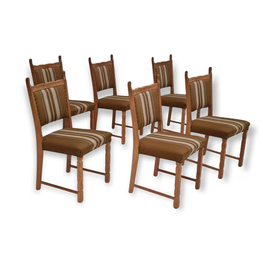 1960s, Original Danish design, Henning Kjærnulf style, set of chairs, oak wood.