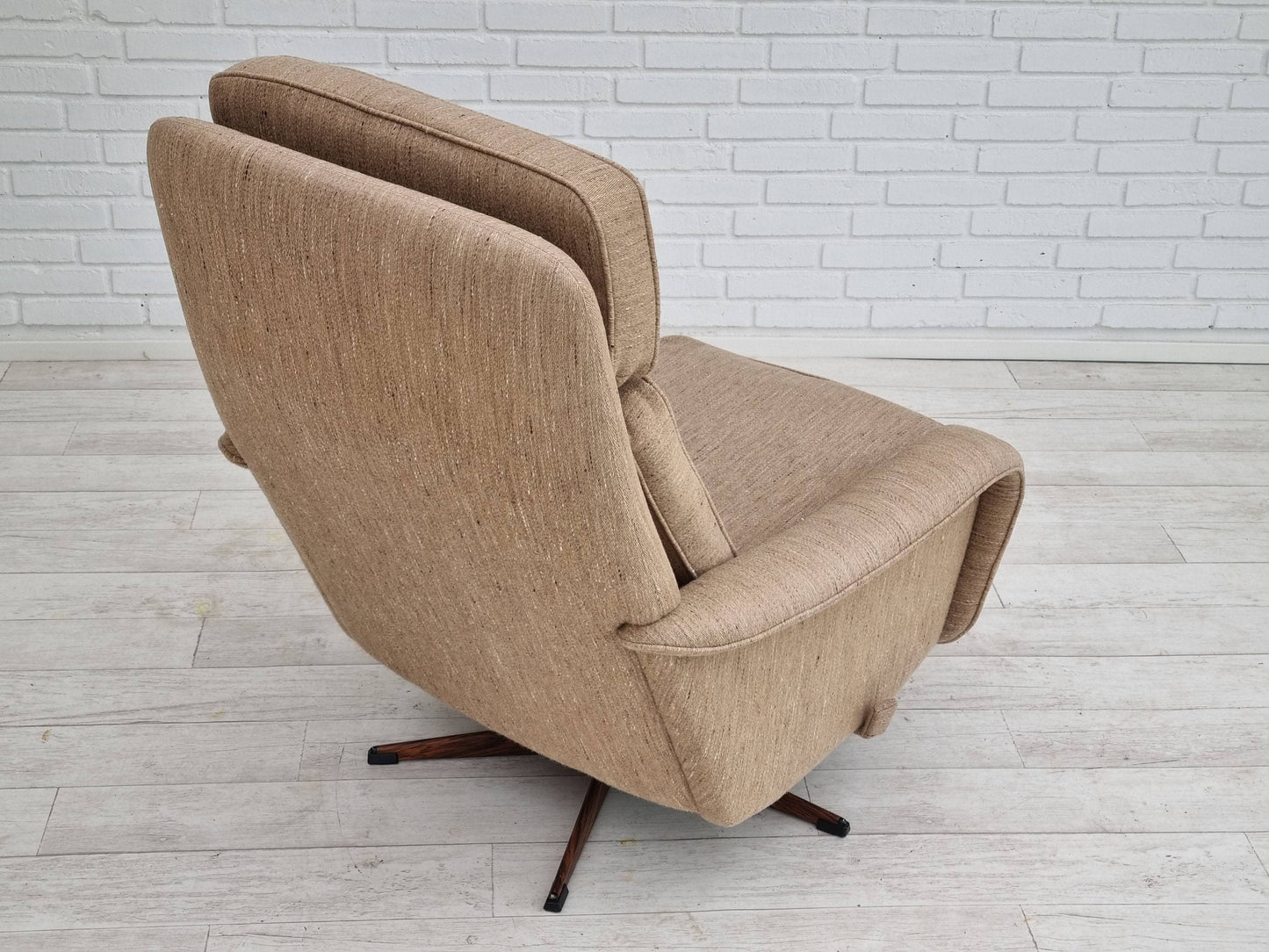 1970s, Danish design by Madsen & Schubell, swivel armchair, footstool, wool, original condition.