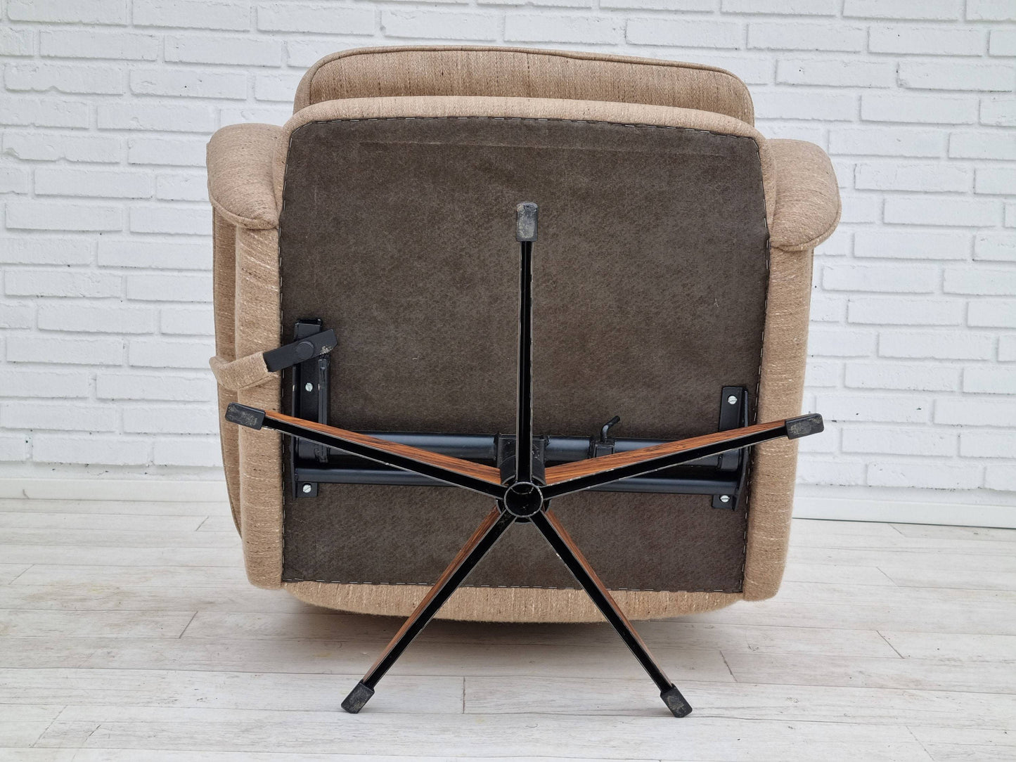 1970s, Danish design by Madsen & Schubell, swivel armchair, footstool, wool, original condition.