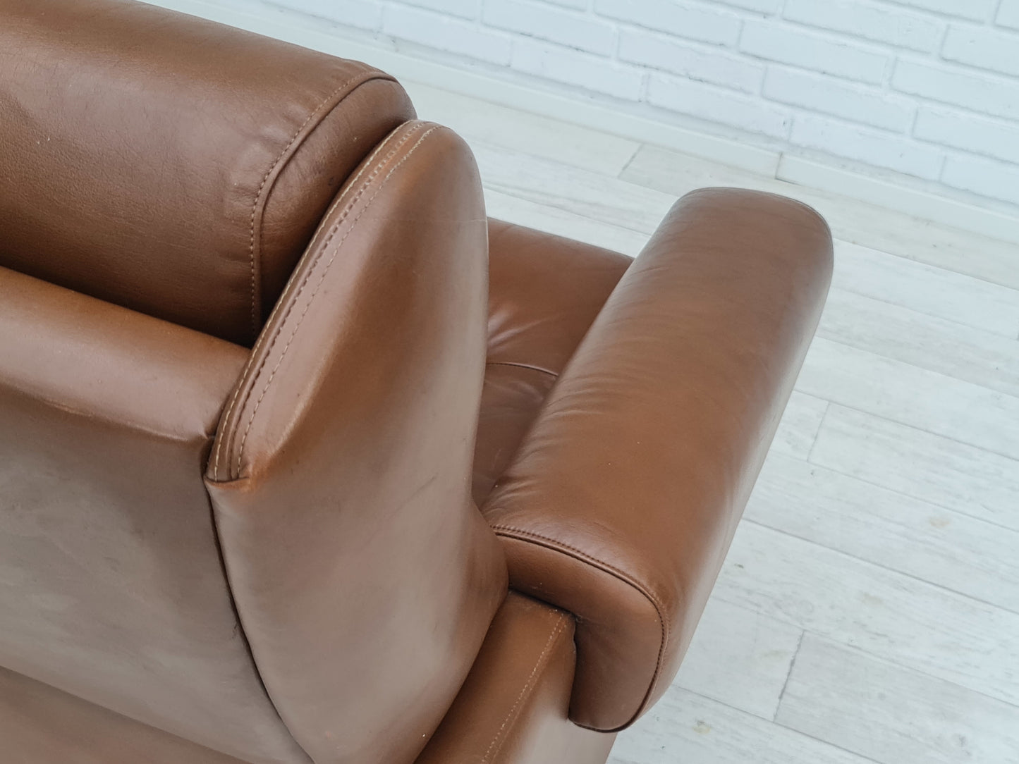 1970s, midcentury Danish leather loungechair, leather, original condition.