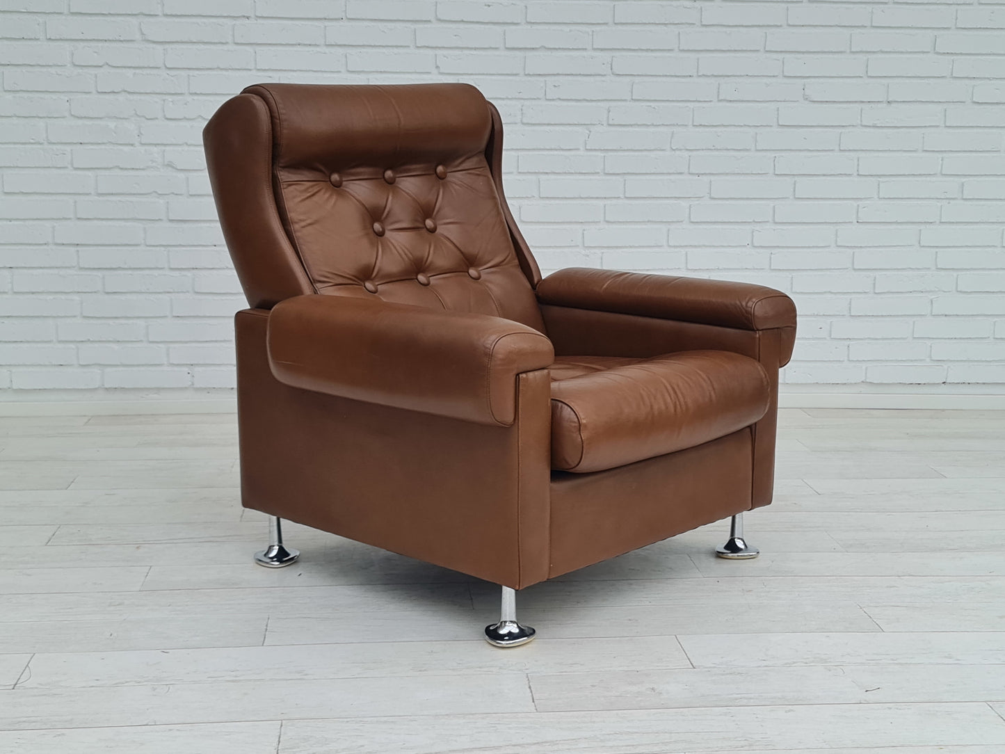 1970s, midcentury Danish leather loungechair, leather, original condition.