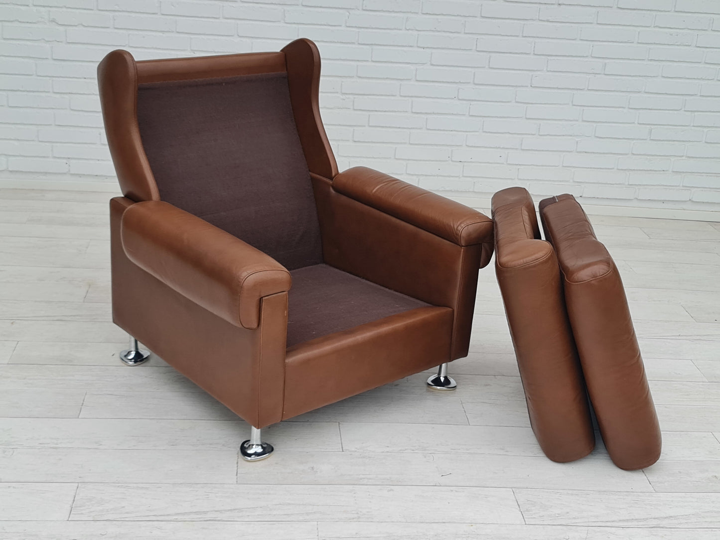 1970s, midcentury Danish leather loungechair, leather, original condition.