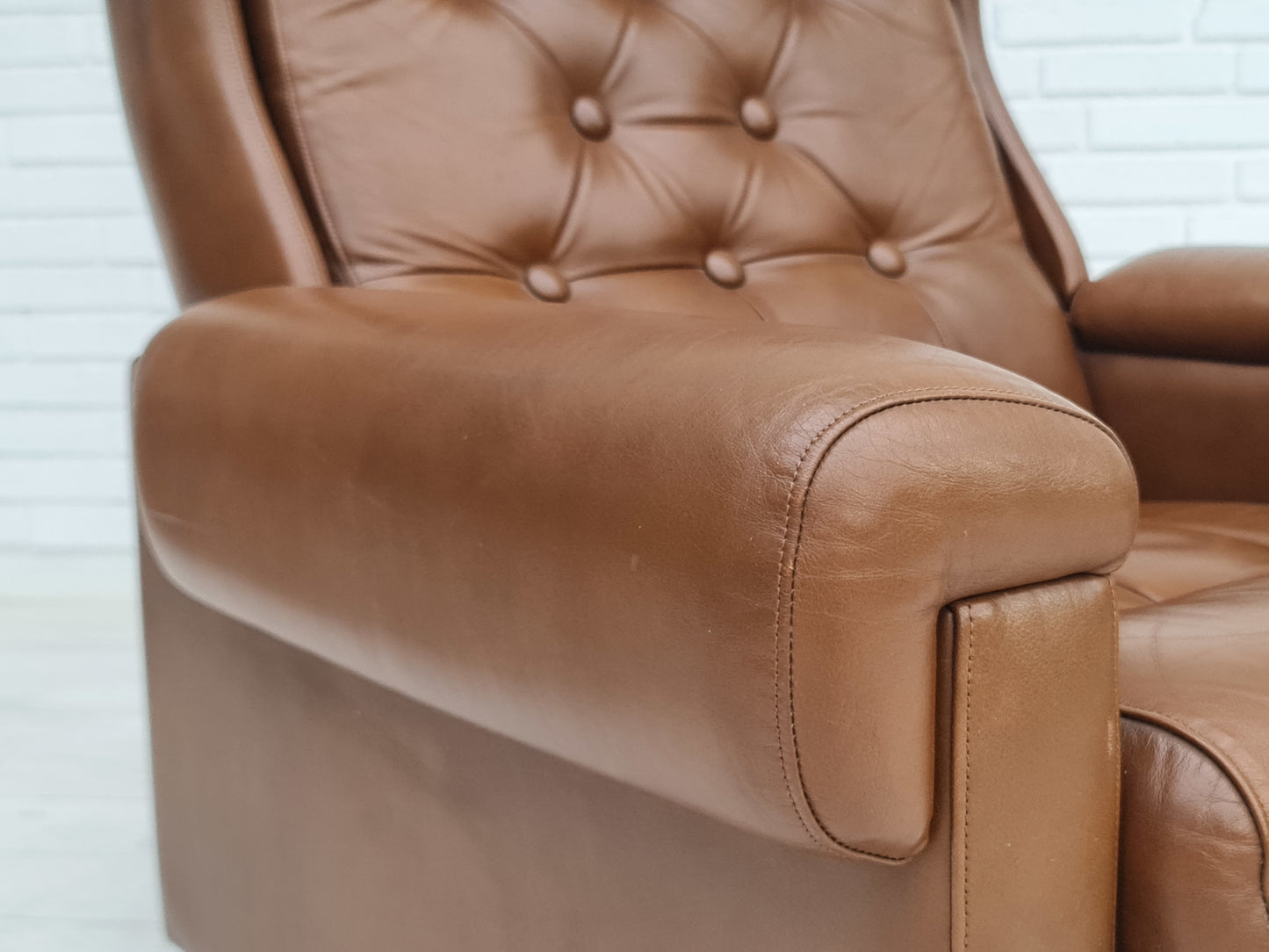 1970s, midcentury Danish leather loungechair, leather, original condition.