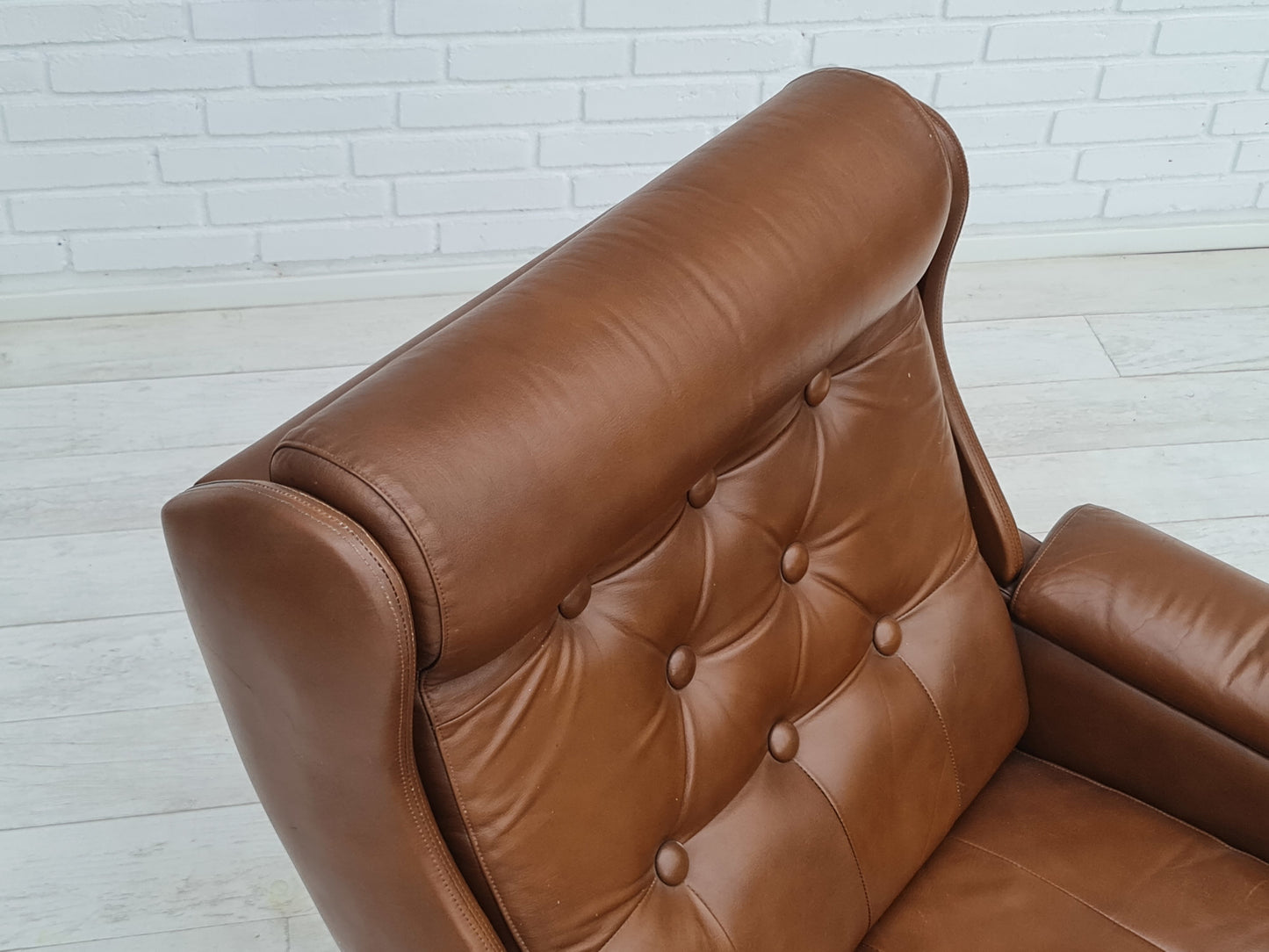 1970s, midcentury Danish leather loungechair, leather, original condition.