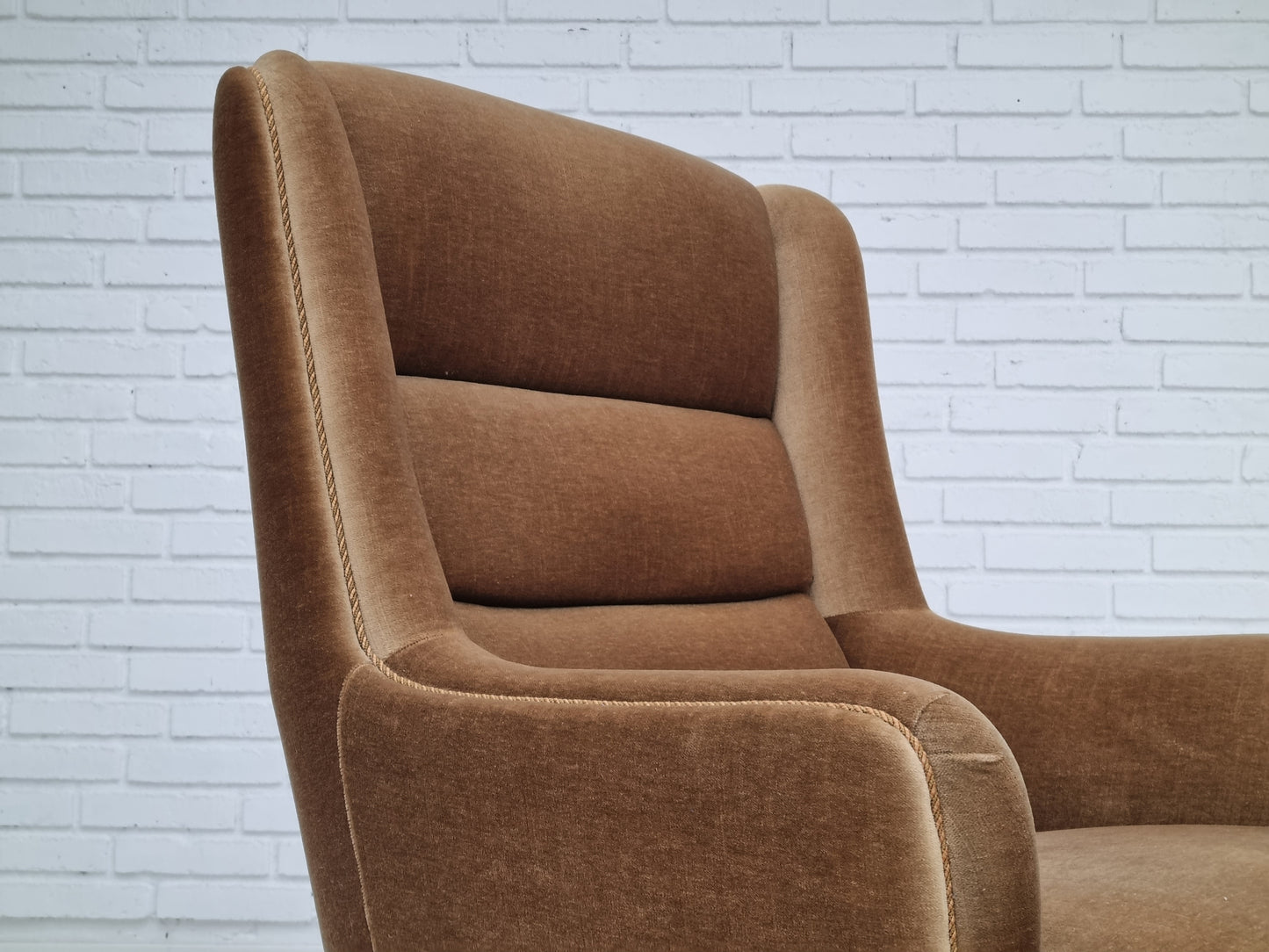 1960s, Danish high back armchair, original upholstery, green velour.