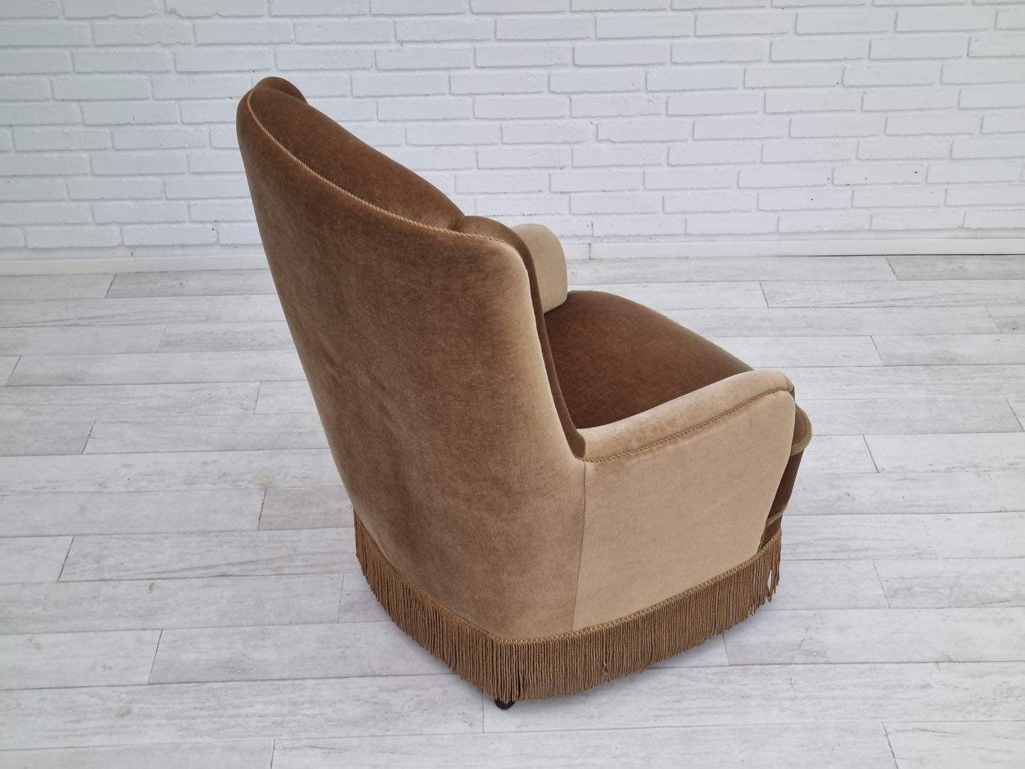 1960s, Danish high back armchair, original upholstery, green velour.