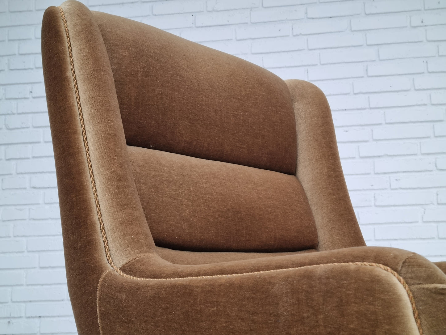 1960s, Danish high back armchair, original upholstery, green velour.