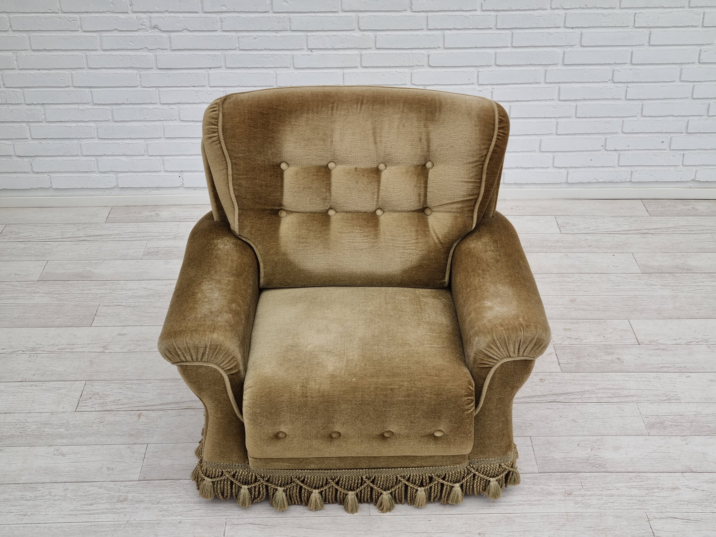 1970s, Danish vintage club chair, original velour upholstery.