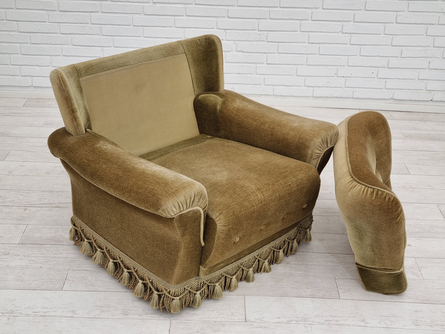 1970s, Danish vintage club chair, original velour upholstery.