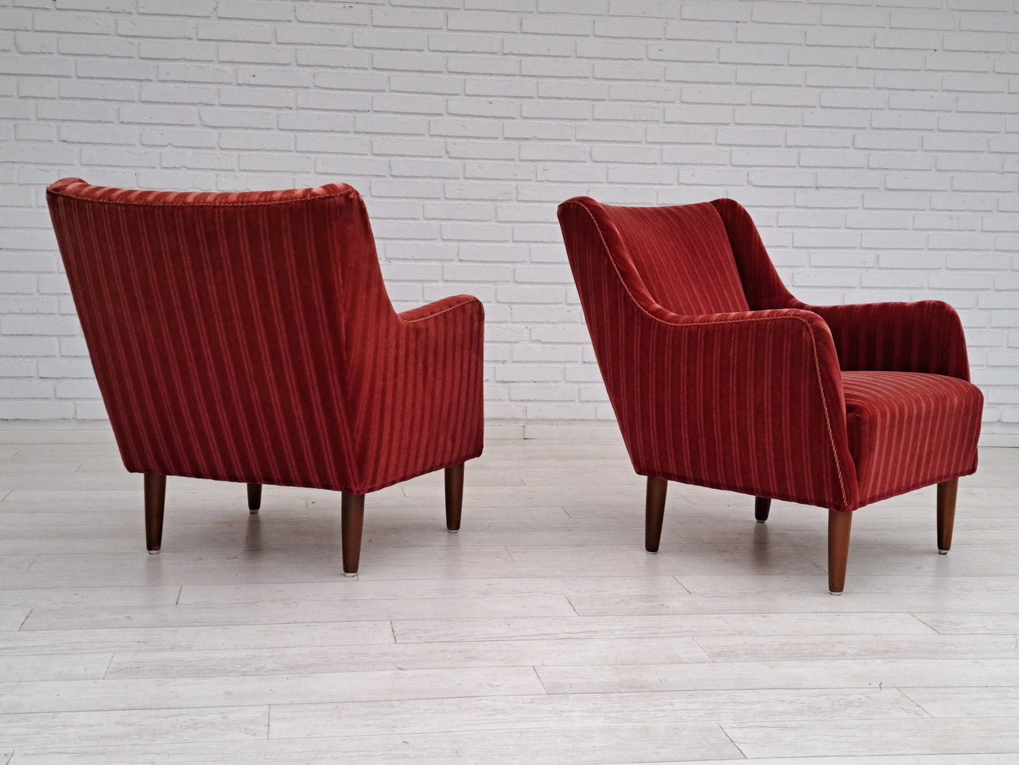 60s, Danish design, sofa set, 2 armchairs + sofa, velour, original very good condition.