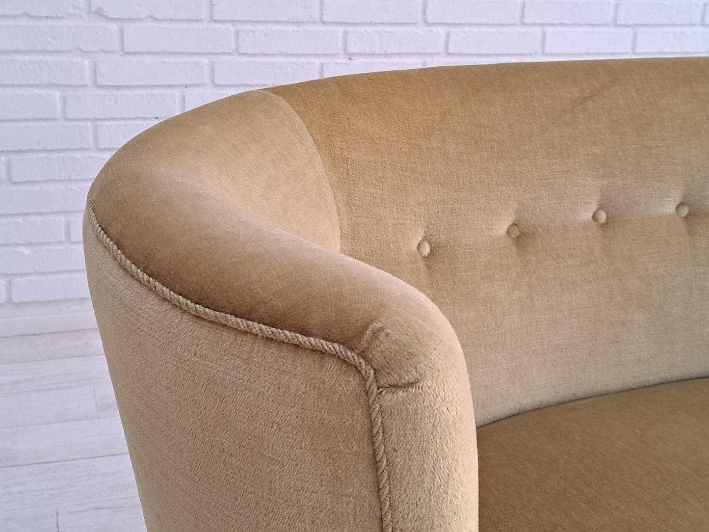 70s, Danish vintage 2 seater "Banana" sofa, velour, original condition.