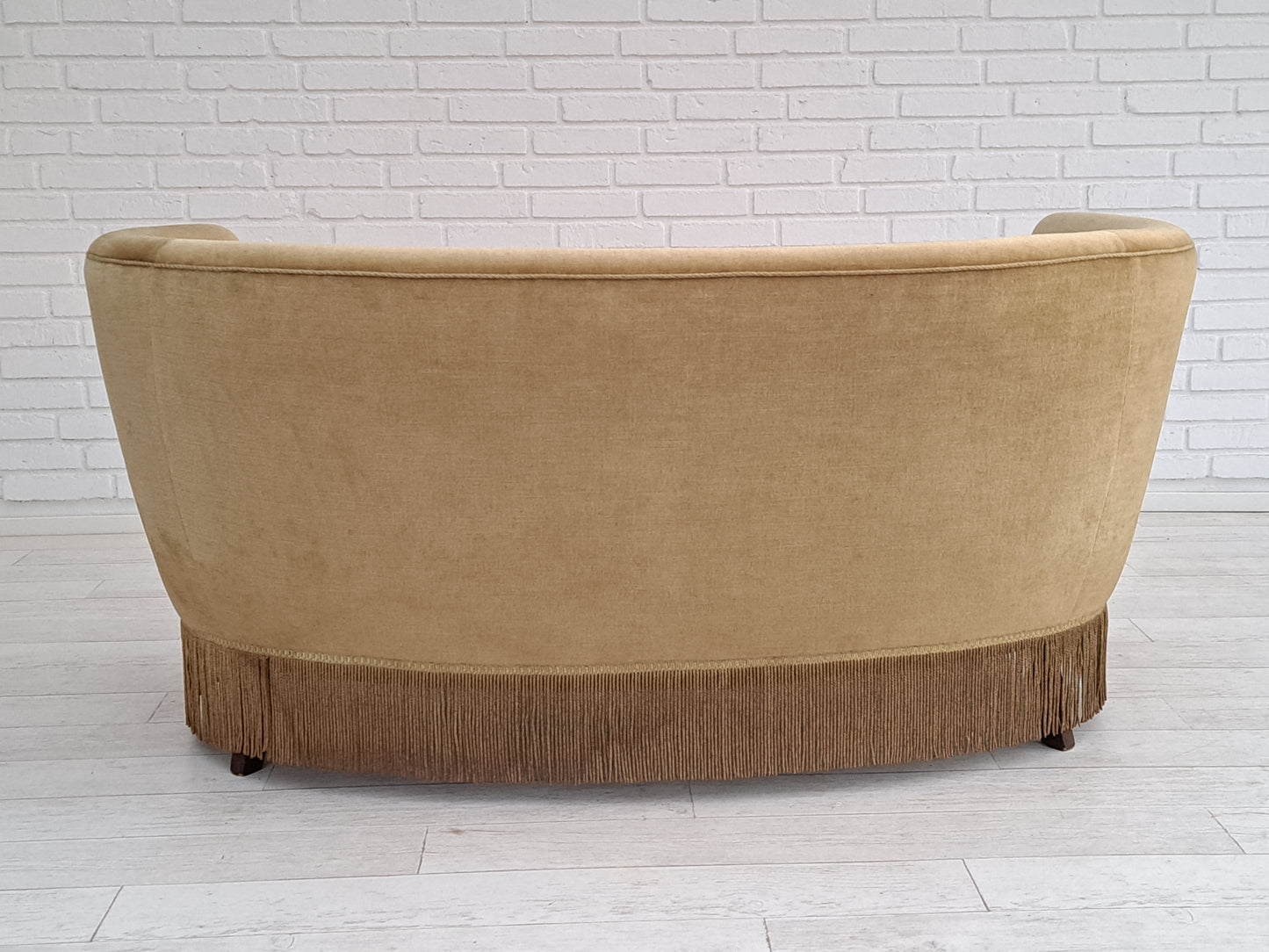 70s, Danish vintage 2 seater "Banana" sofa, velour, original condition.