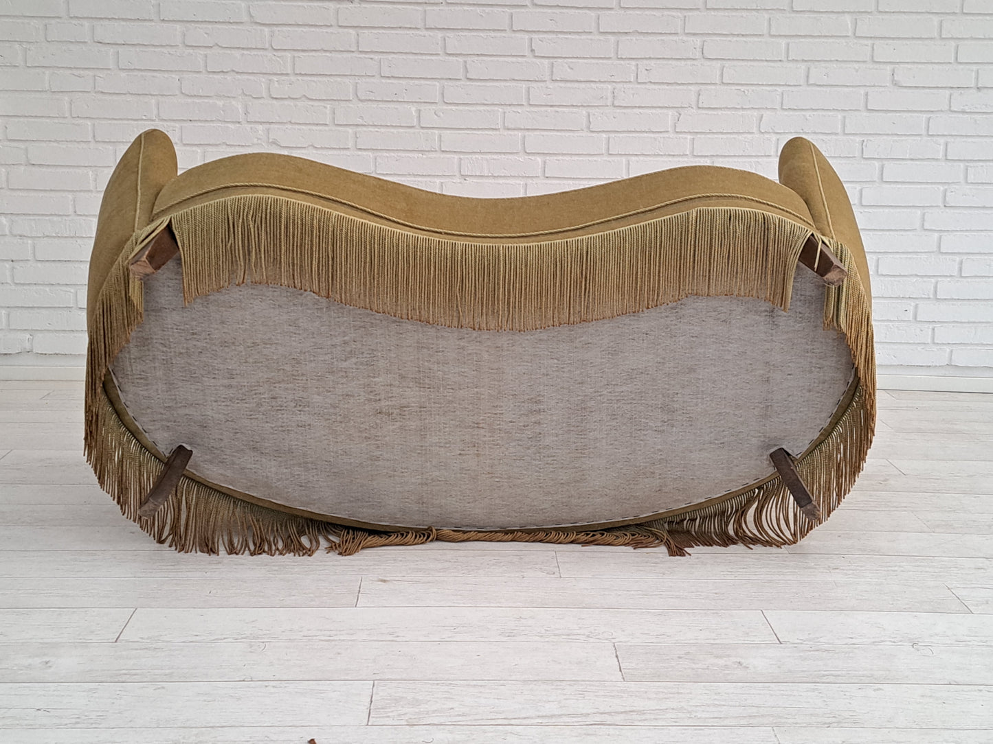 70s, Danish vintage 2 seater "Banana" sofa, velour, original condition.