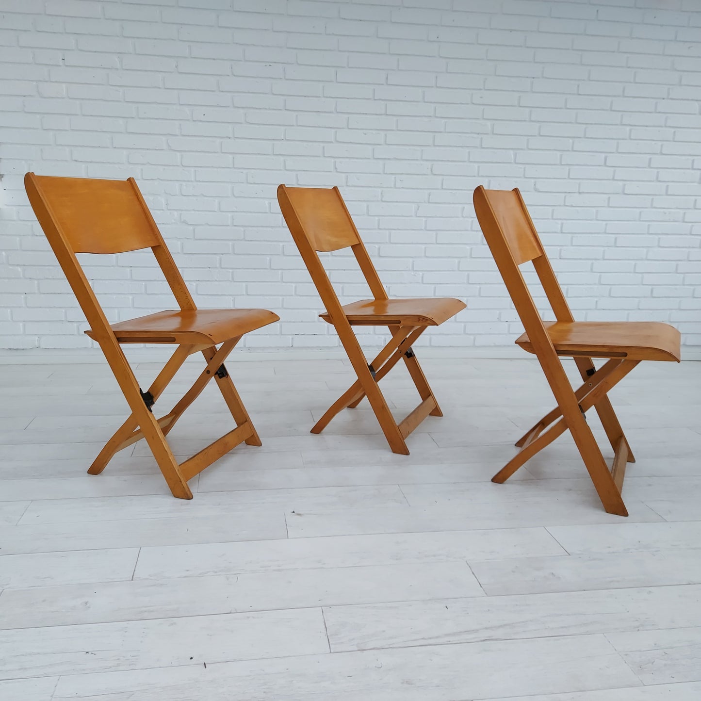 60s, Danish design, set of 3 pcs conference folding chairs, plywood.