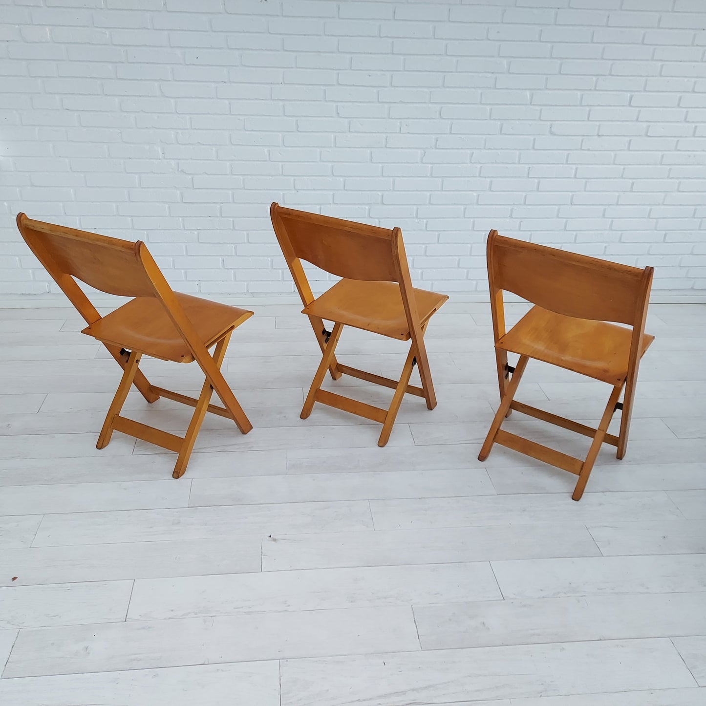 60s, Danish design, set of 3 pcs conference folding chairs, plywood.